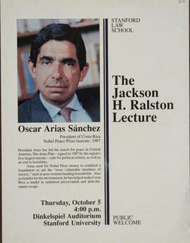 Afiche sobre la presentación de Óscar Arias Sánchez, en la conferencia denominada "The Jacks...