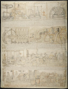 Dibujo de la fabricación de cueros, cuerdas, telas y sombreros por indígenas costarricenses
