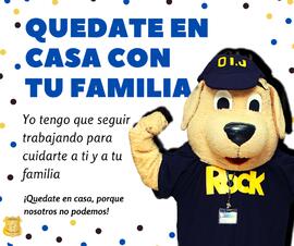 Afiche instando a las personas a permanecer en casa mientras el Organismo de Investigación Judici...