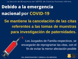 Afiche con información sobre la cancelación de muestras para investigación de paternidades en el ...