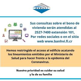 Afiche con información para la realización de consultas sobre el bono de vivienda del Banco Hipot...