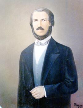 Fotografía con la imagen del óleo del señor Manuel Alvarado Barroeta, Presidente de la Cámara de ...