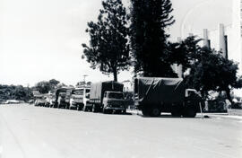 Fotografía de un grupo de carros de carga, uno de los medios de transporte empleados en el cantón...