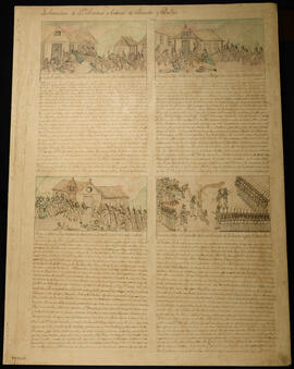 Dibujo del ataque en Cabécra a Fray Antonio de Andrade y su escolta por los indios