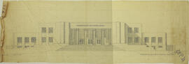 Plano de la Universidad de Costa Rica. Fachada. San José. Escala: 1:100. Arquitecto: J. F. Salaza...