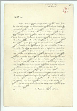 Carta de Ricardo Fernández Guardia sobre conformación de comisión encargada de elaborar un diccio...