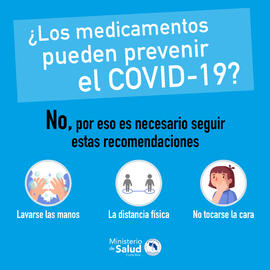 Afiche que muestra que ningún medicamento puede prevenir la COVID-19