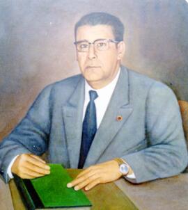 Fotografía con la imagen del óleo del Lic. Fernando Baudrit Solera, Presidente de la Corte Suprem...