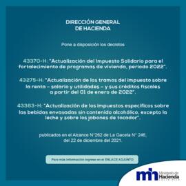 Aviso de la Dirección General de Hacienda: Pone a disposición la actualización de los decretos: 4...