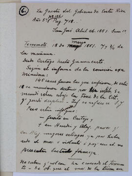 Transcripción de la Gaceta del Gobierno de Costa Rica, año 5, número 126 y otras anotaciones cortas
