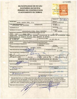 Expediente de permisos de construcción 92285 y 92286 a nombre de Hotel Camino Real S.A. Plan maes...
