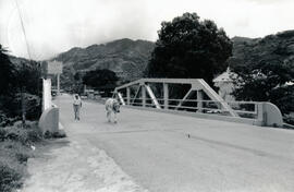 Fotografía del puente del río Parrita en Santa María de Dota. Aparece Alberto Valverde, vecino de...