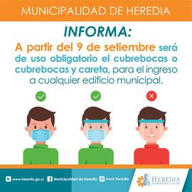 Afiche con información sobre el uso obligatorio de mascarilla para el uso de instalaciones munici...