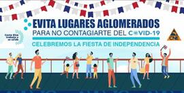 Afiche titulado Evitemos lugares aglomerados para no contagiarte dla COVID-19