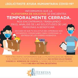 Afiche titulado Cierre de plataforma de asistencia humanitaria por la COVID-19
