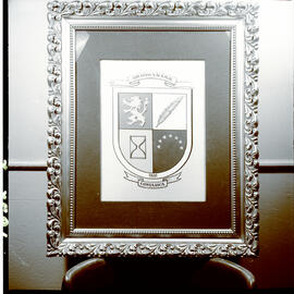 Negativos. Escudo del Archivo Nacional, aparece en un marco labrado San José