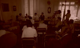 Fotografías de la conferencia de prensa realizada en la Dirección del Archivo Nacional, con miemb...