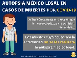 Afiche titulado Autopsia médico legal en casos de muertes por COVID-19