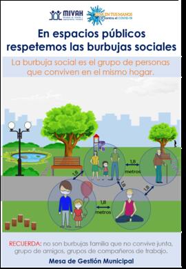Afiche en donde se le solicita a la población el respeto a las burbuja social, la cual es conform...