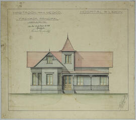 Plano de habitación para el médico. Fachada principal. Hospital de Limón. Provincia de Limón. Pro...