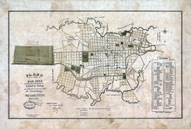 Plano del cuadrante de la ciudad de San José. Aparece ubicación y nombres de los principales edif...