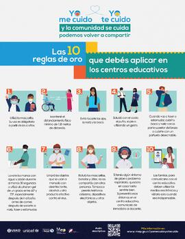 Afiche titulado Las 10 reglas de oro que debés aplicar en los centros educativos esto en relación...