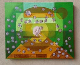 Pintura titulada: Quédese en casa. En acrílico sobre canvas