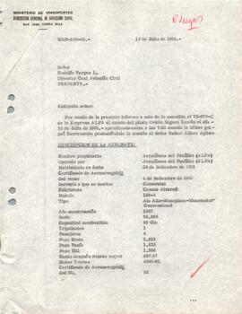 Expediente del accidente ocurrido a la aeronave TI-279-C. Propiedad de Aerolíneas del Pacifico (A...