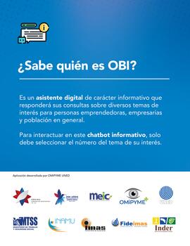 Afiche sobre la aplicación OBI, chatbot informativo que responderá consultas sobre temas de inter...