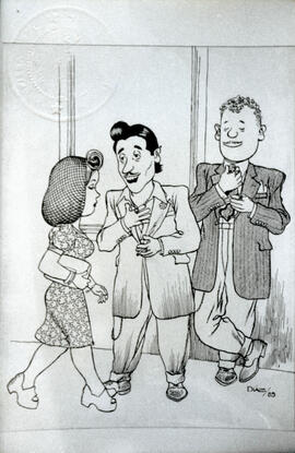 Fotografía de la caricatura La modo del traje pachuco, dibujada por Hugo Díaz y tomada en el Teat...