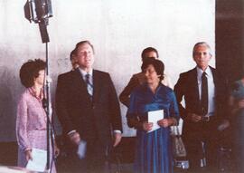 Fotografía en el orden usual de Marina Volio, Ministra de Cultura, Rodrigo Carazo Odio, President...