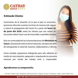 Afiche con información sobre medida sanitaria de uso obligatorio de mascarillas en sucursales del...