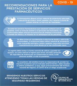 Afiche titulado Recomendaciones para la prestación de servicios farmacéuticos, esto en el context...