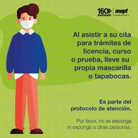 Afiche con información sobre uso obligatorio de mascarilla en los trámites de licencia, curso o p...