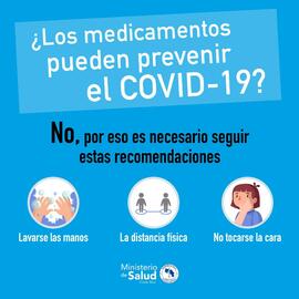 Afiche titulado: ¿Los medicamentos pueden prevenir la COVID-19?