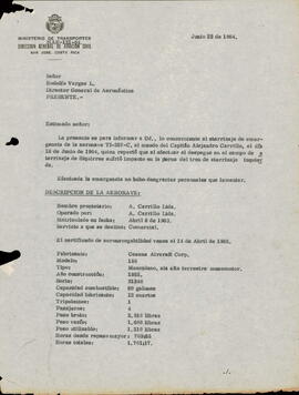 Expediente del accidente ocurrido a la aeronave TI-357-C. Propiedad de A. Carrillo Ltda. Ocurrido...