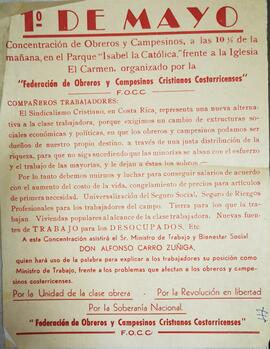 Afiche sobre la concentración de obreros y campesinos a celebrarse el 01 de mayo