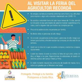 Afiche con instrucciones en relación con medidas sanitarias cuando se visita la feria del agricul...