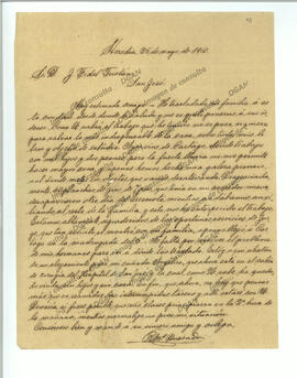 Carta recibida de R. M. Quesada, sobre situación posterior al terremoto de Cartago