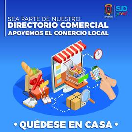 Afiche titulado Sea parte de nuestro directorio comercial, apoyemos el comercio local