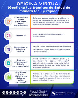 Publicación para redes sociales: Oficina Virtual, ¡Gestiona tus trámites de Salud de manera fácil...