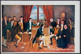Fotografía de la pintura de la firma del Acta de Independencia de Centroamérica, realizado por el...