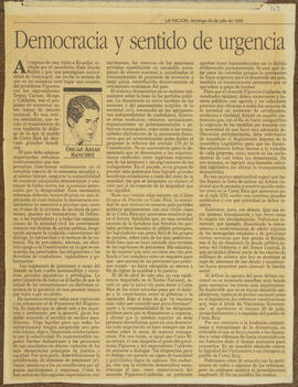 Artículo del periódico La Nación, escrito por Óscar Arias Sánchez titulado “Democracia y sentido ...