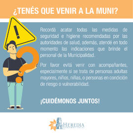 Afiche con las medidas sanitarias que se deben acatar durante la visita a la Municipalidad de Her...