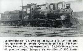 Fotografía de la locomotora número 26 134.500 libras construida entre 1886 y 1887 por la Bayer Pe...