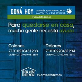 Afiche de la campaña humanitaria oficial #ConVosPodemos, incitando a la gente a donar