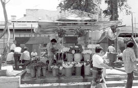 Fotografías de un puesto de venta de flores en los kioskos ubicados frente al Club Unión, entre c...