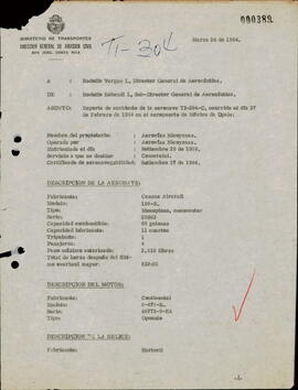 Expediente del accidente ocurrido a la aeronave TI-304-C.Propiedad de Aerovías Nicoyanas. Ocurrid...