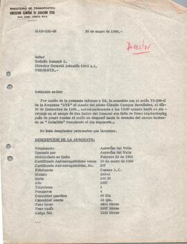 Expediente del accidente ocurrido a la aeronave TI-286-C. Propiedad de Aerovías del Valle (AVE). ...