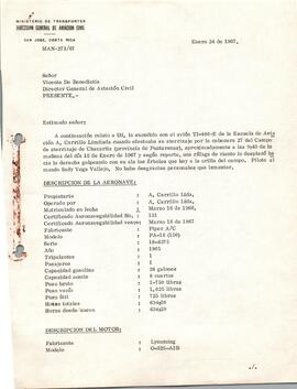 Expediente del accidente ocurrido a la aeronave TI-406-E. Propiedad de A. Carrillo Ltda. Ocurrido...